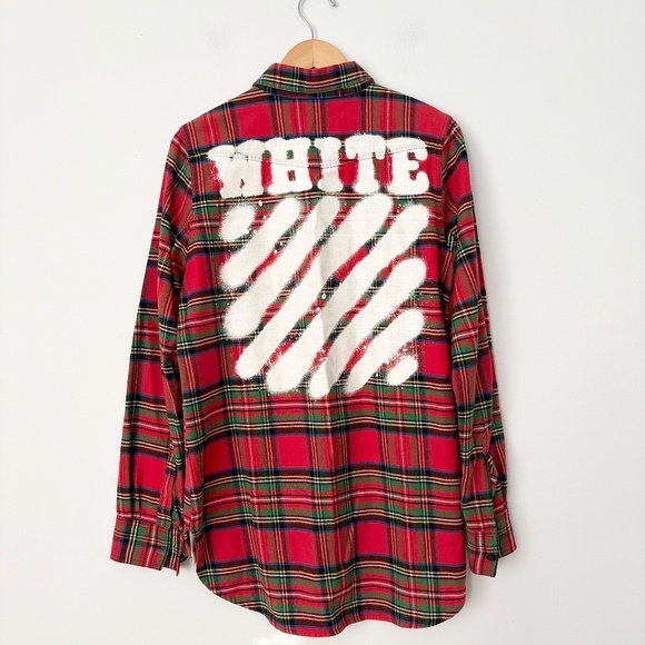 Off white spray paint flannel shirt in red - Picture 4 of 10